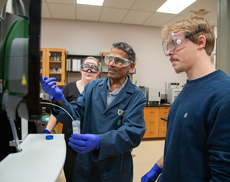Dr. Bikram Subedi teaches chemistry students at Murray State analytical methods for trace-level chemical contaminants.