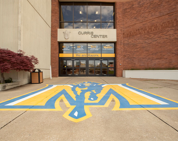 Racer emblem in front of Curris Center