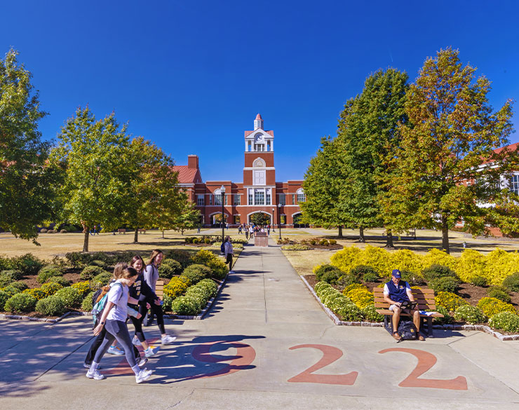 Students outside the clock tower