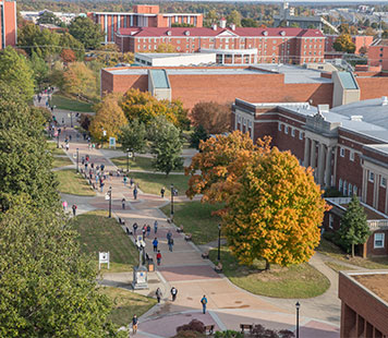 Aerial photo of campus walkway