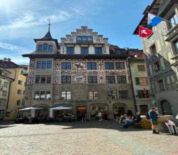 Ornate Painted Swiss Building in City