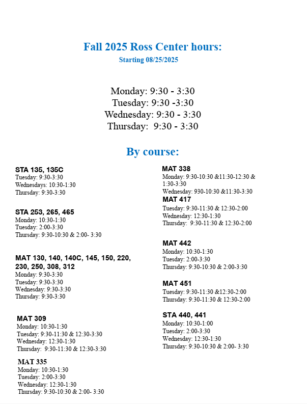 Fall 2025 Ross Schedule