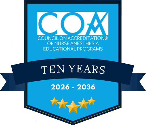 The Nurse Anesthesia program is accredited by the council on accreditation of nurse anesthesia education programs until 2036