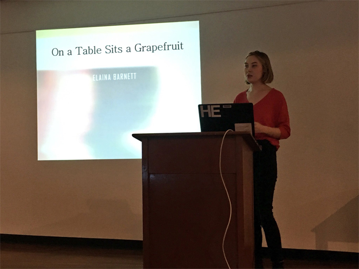 An art history student gives a presentation. 