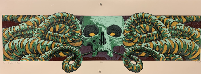 Student illustration of a green skull surrounded by tentacles.