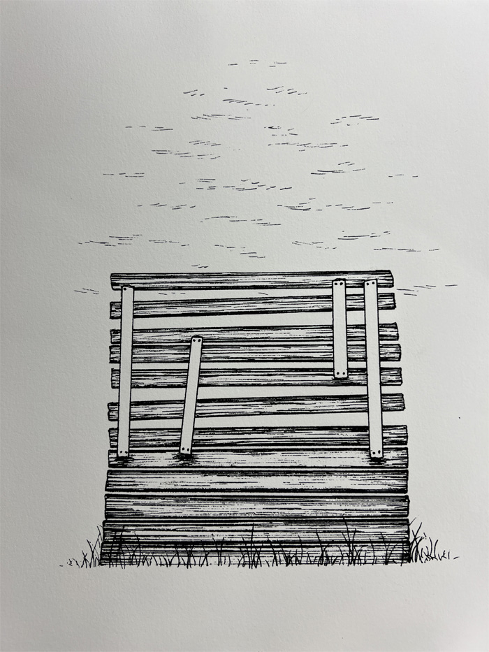 Student illustration of a patched-up dock.