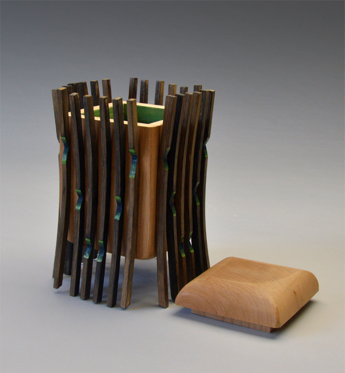 A decorative, wooden storage unit created by student Eriko Whittaker. 