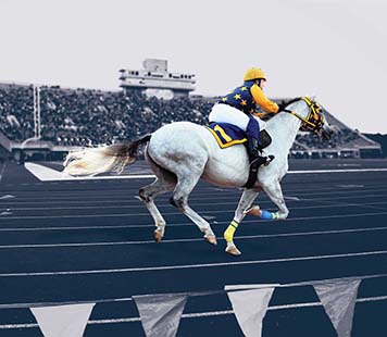 Racer One runs the track at Stewart Stadium