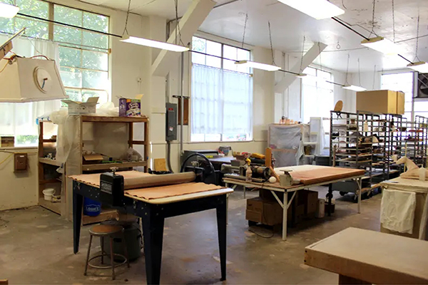Close-up of some of the ceramics workstations. 