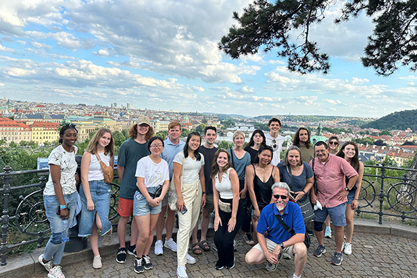 Dr. “ZB” Smetana poses with a group of students studying art history abroad. 