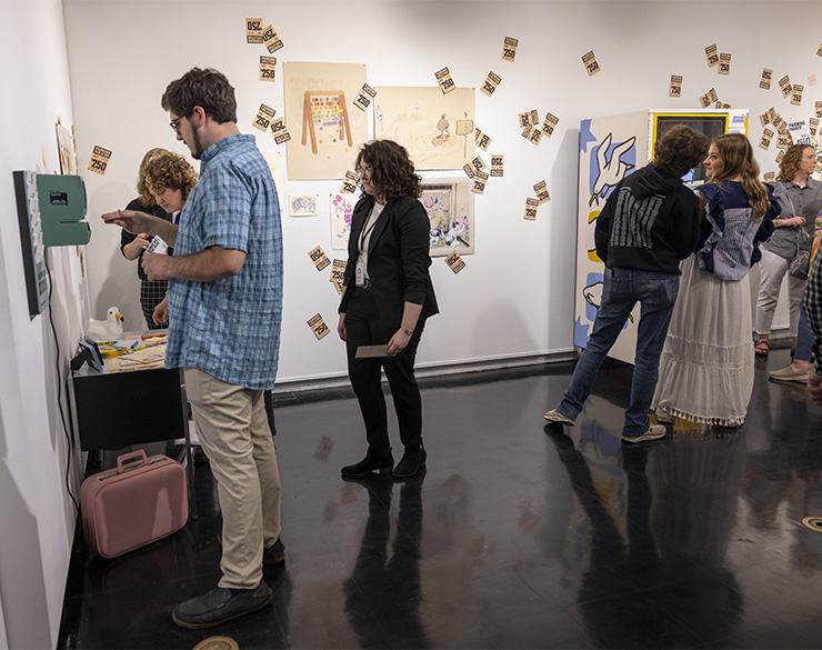Students engage with an interactive exhibition at the Clara M. Eagle Gallery. 