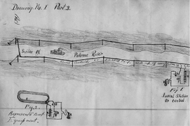 Nathan Stubblefield's original sketch of the 1907 wireless telephone.