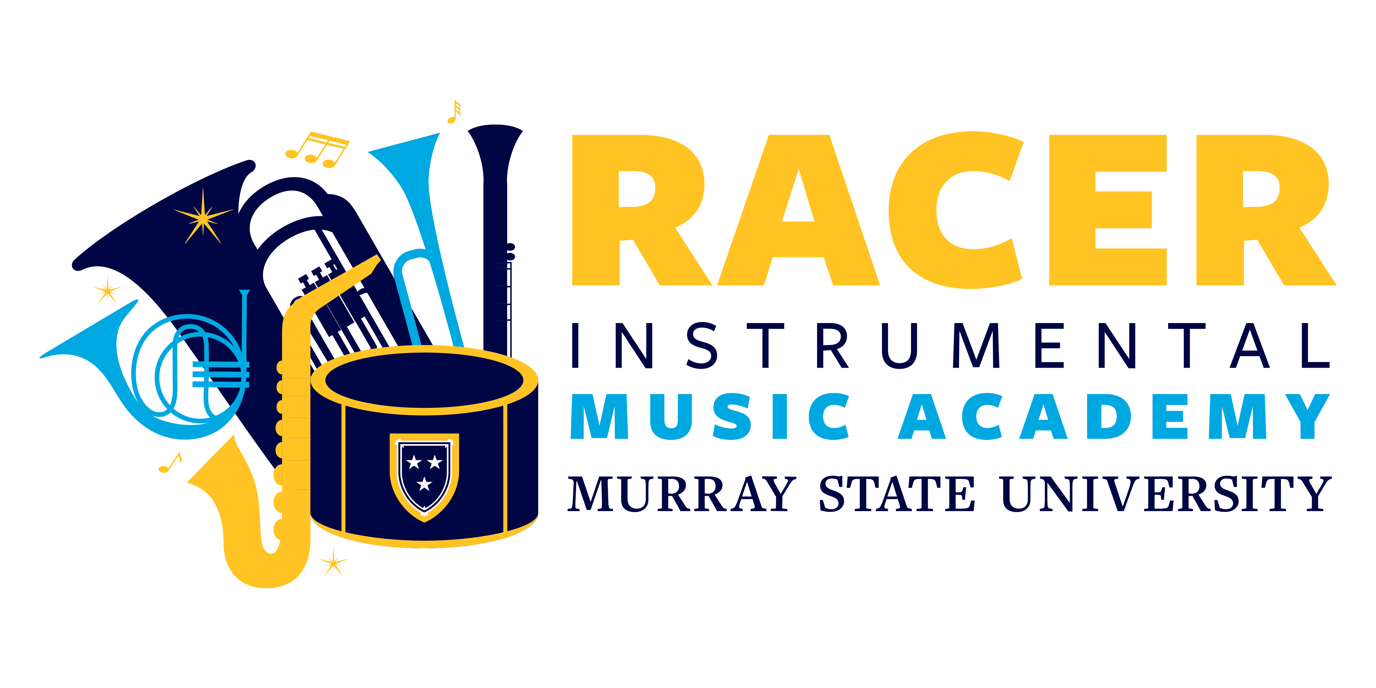 Racer Instrumental Music Academy logo with musical instruments in MSU colors