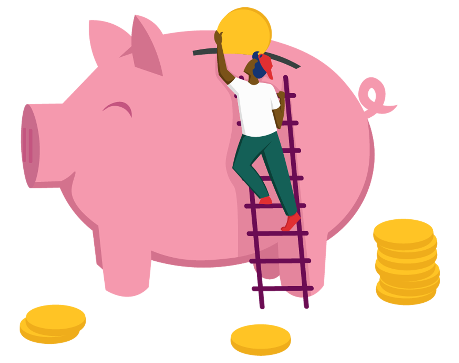 Illustration of person putting money in piggy bank