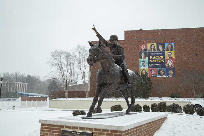 Racer One Statue in the Snow