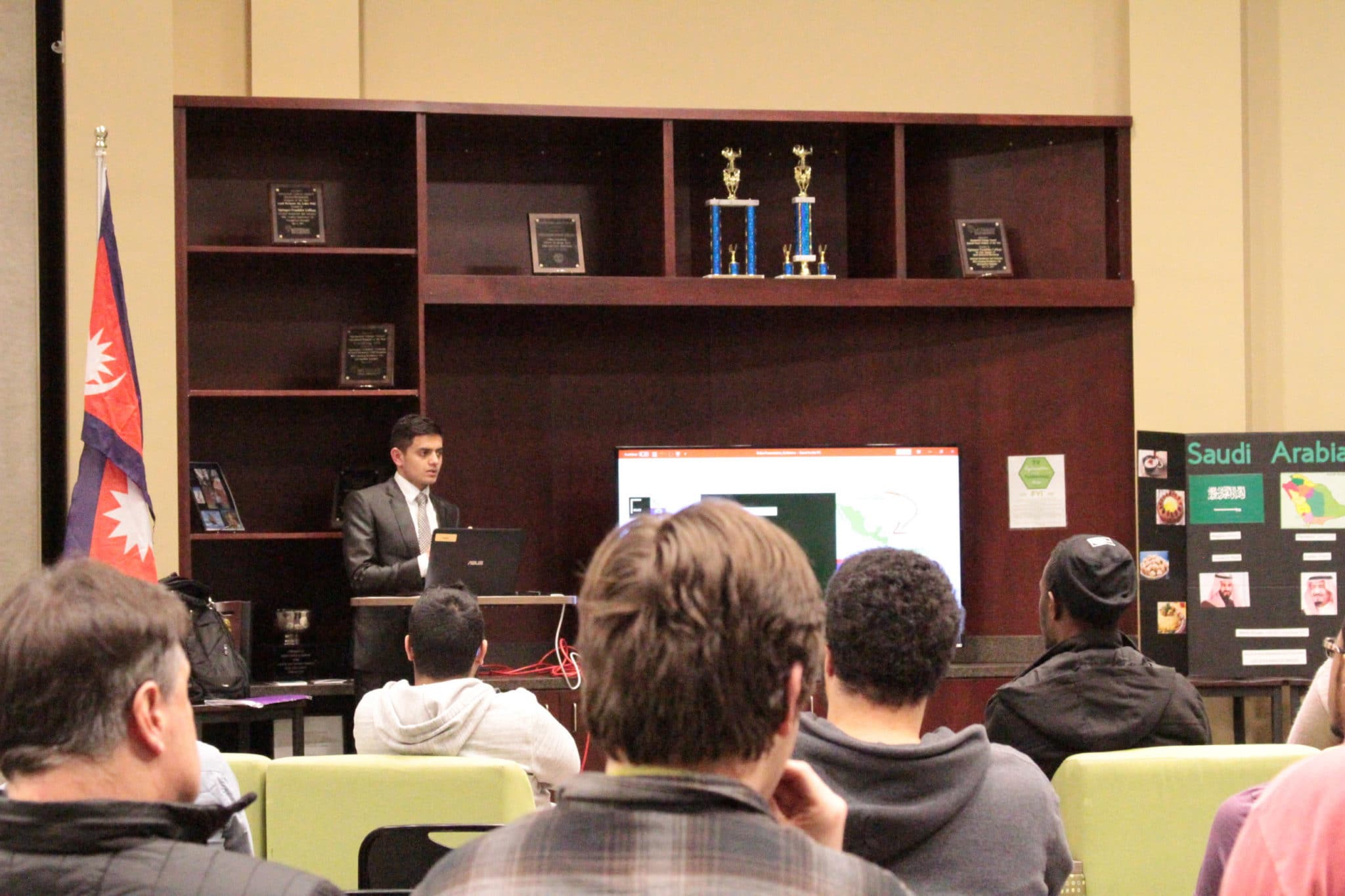 Minus is pictured making a presentation at the HC Franklin Residence Hall.