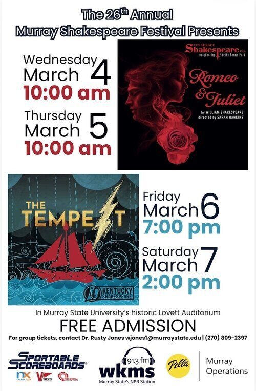 Shakespeare festival poster, Romeo and Juliet and the Tempest