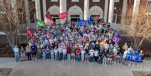All Greek life gathered on the steps of Lovett