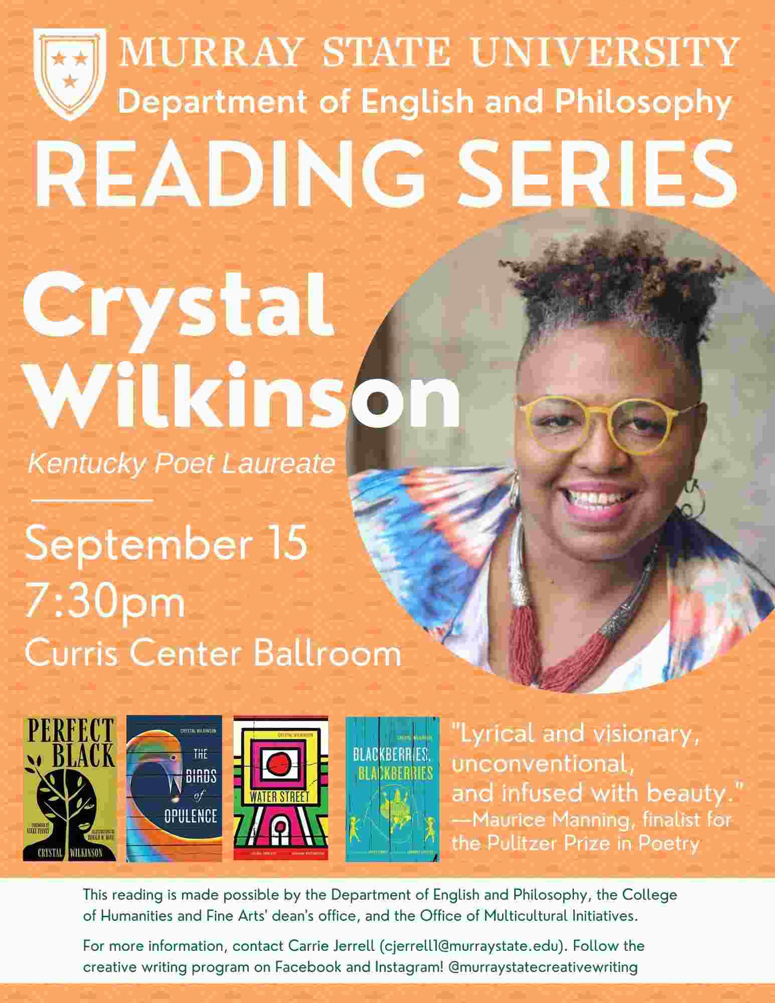 Crystal Wilkinson reading series poster
