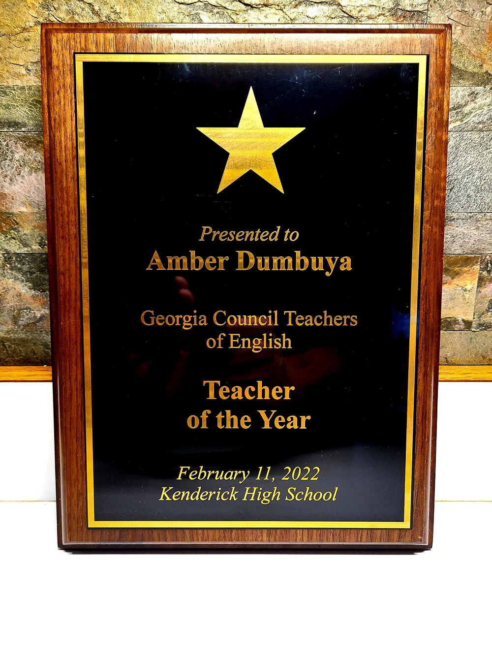 plaque awarded to Amber Dumbuya