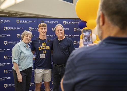 A photo of an incoming student attending Racer Nation Orientation. 