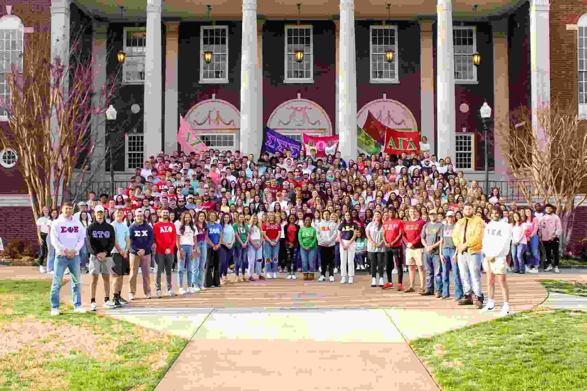 Greek groups gathered in front of Lovett