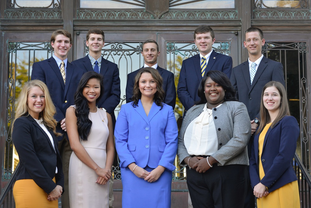 The 2016 Homecoming Queen and King Court includes: (front row, from left) Jordan  Maberry, Amie Jones, Caitlin Dunaway, Kelsey Bogard, Emily Mundt and (back row, from  left) Robert Rosa, Austin Spicer, Cole Reichert, Caleb Brannon and Michael Mann. 