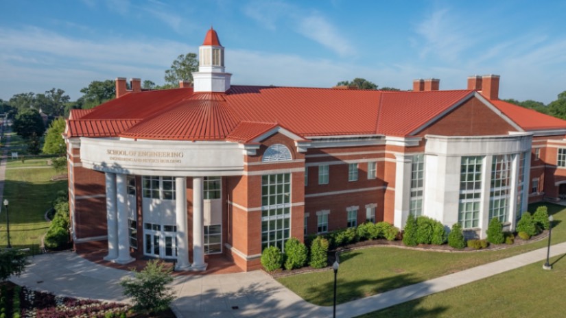 Murray State's School of Engineering, a brick building with white columns and a copper roof.
