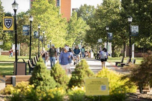 Students on the pedestrian walkway