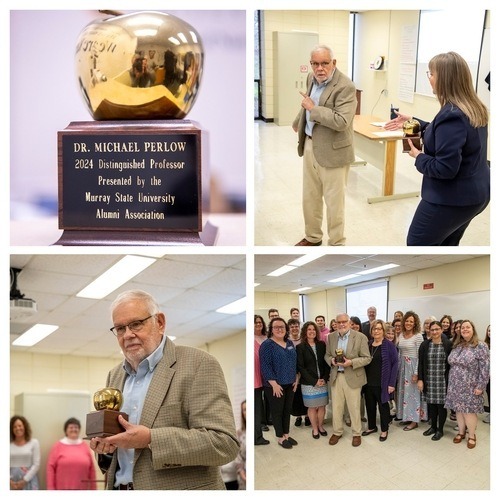 collage of Distinguished Professor Dr. Mike Perlow and his award