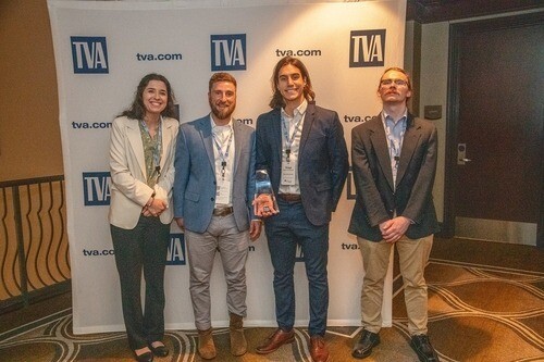 Pictured from left to right: Addie White, Dr. Michael D'Antuono, Thiago Kapps Kronemberg and Matthew Delaune
