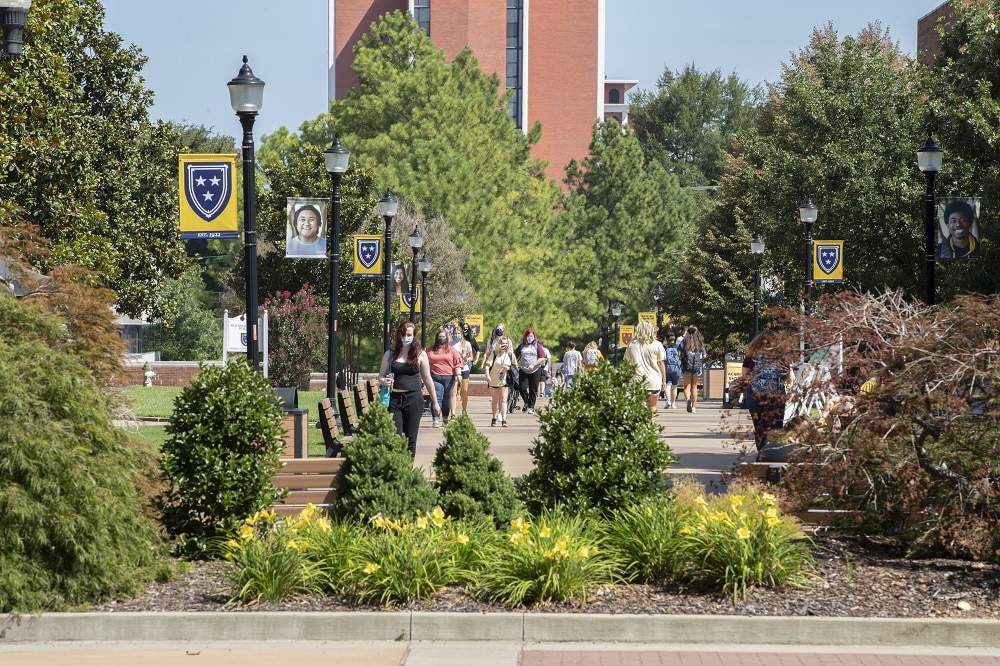 Campus shot of the pedestrian mall