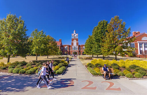 campus shot of students