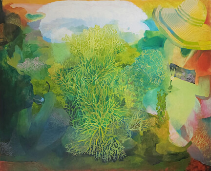 Kat Spears, Asparagus Eaters, oil on linen, 48 x 60 inches, 2023