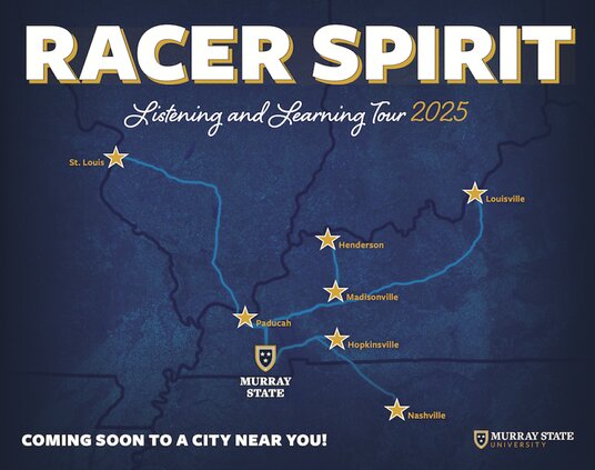map with yellow stars and murray state university shield