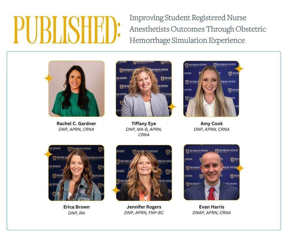 A graphic depicting six faculty whose manuscript was recently published.