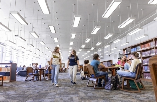 students in library