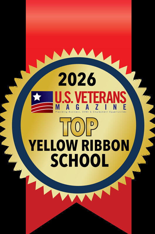 A seal reading "2026 U.S. Veterans Magazine Top Yellow Ribbon School"
